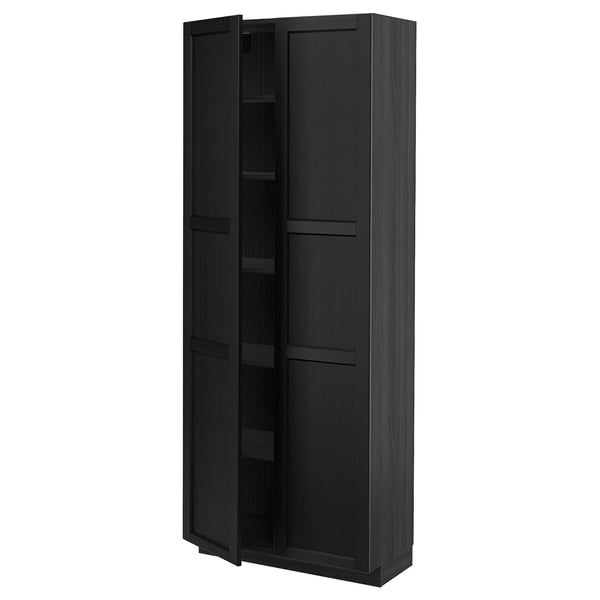METOD Armoire avec tablettes, noir/Lerhyttan teinté noir, 80x37x200 cm
