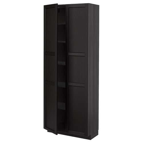 METOD Armoire avec tablettes, noir/Lerhyttan teinté noir, 80x37x200 cm