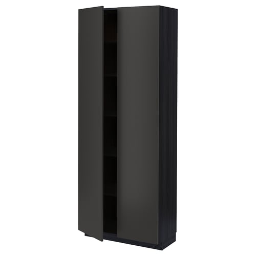 METOD Armoire avec tablettes, noir/Nickebo anthracite mat, 80x37x200 cm