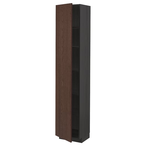 METOD Armoire avec tablettes, noir/Sinarp brun, 40x37x200 cm