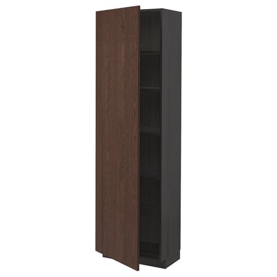 METOD Armoire avec tablettes, noir/Sinarp brun, 60x37x200 cm