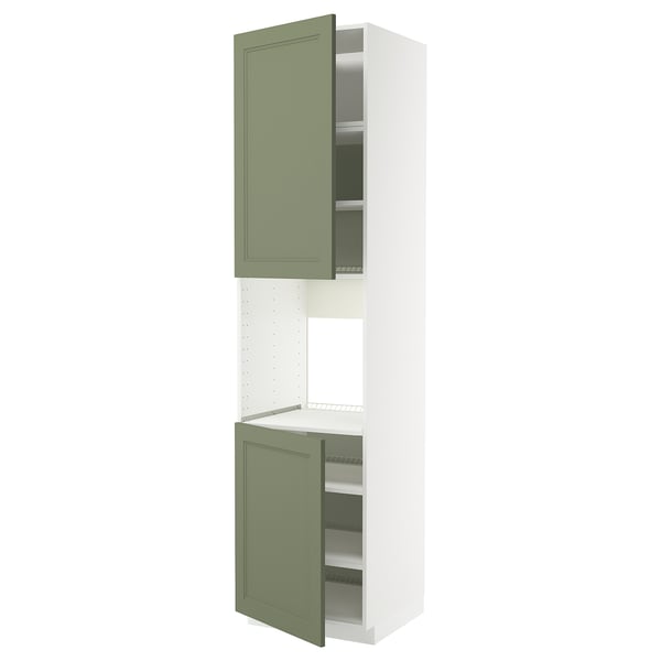 METOD Armoire four + 2 portes/tablette, blanc/Axstad gris vert, 60x60x240 cm