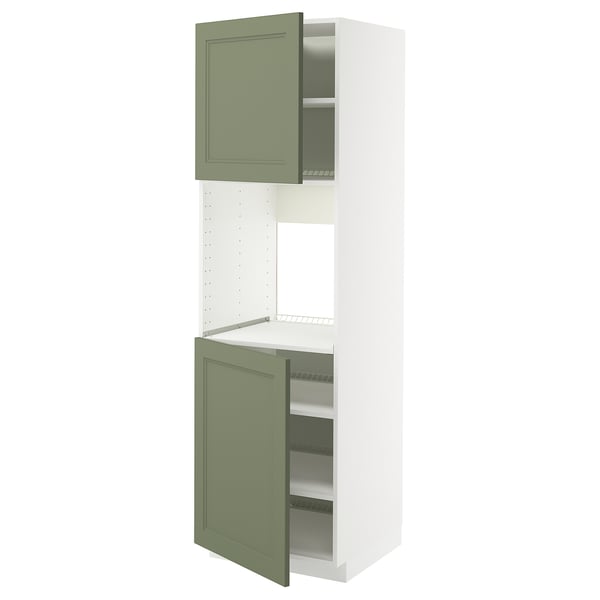METOD Armoire four + 2 portes/tablette, blanc/Axstad gris vert, 60x60x200 cm