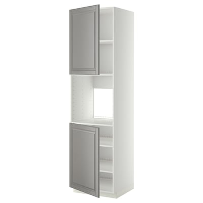 METOD Armoire four + 2 portes/tablette, blanc/Bodbyn gris, 60x60x220 cm