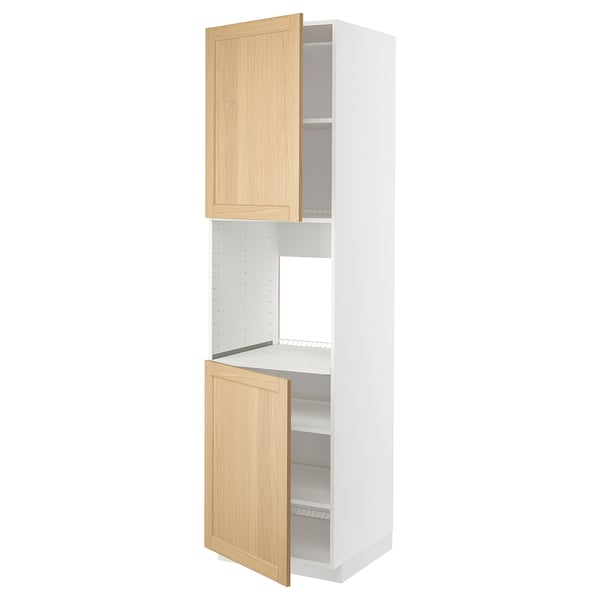 METOD Armoire four + 2 portes/tablette, blanc/Forsbacka chêne, 60x60x220 cm