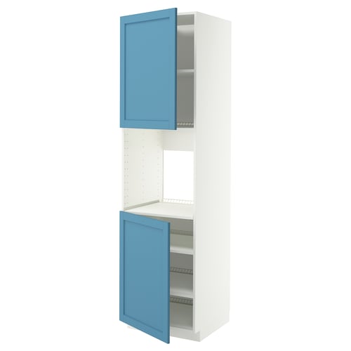 METOD Armoire four + 2 portes/tablette, blanc/Lerhyttan bleu, 60x60x220 cm
