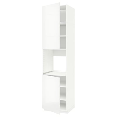 METOD Armoire four + 2 portes/tablette, blanc/Ringhult blanc, 60x60x240 cm