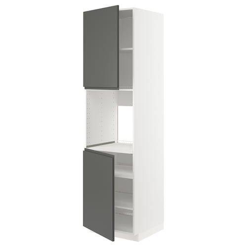 METOD Armoire four + 2 portes/tablette, blanc/Voxtorp gris foncé, 60x60x220 cm