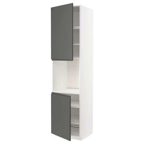 METOD Armoire four + 2 portes/tablette, blanc/Voxtorp gris foncé, 60x60x240 cm