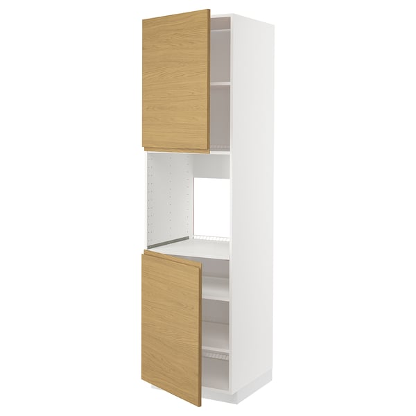 METOD Armoire four + 2 portes/tablette, blanc/Voxtorp motif chêne, 60x60x220 cm
