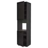 METOD Armoire four + 2 portes/tablette, noir/Lerhyttan teinté noir, 60x60x240 cm