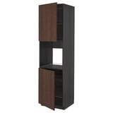 METOD Armoire four + 2 portes/tablette, noir/Sinarp brun, 60x60x220 cm