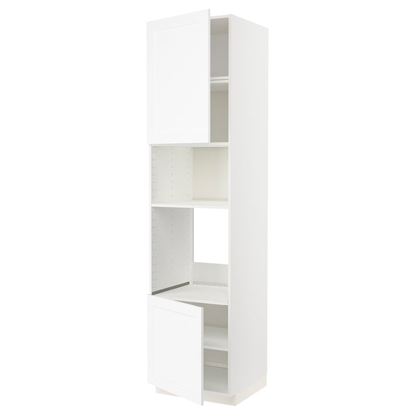 METOD Armoire four/micro-ondes 2portes/tb, blanc Enköping/blanc effet bois, 60x60x240 cm