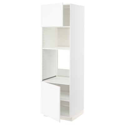 METOD Armoire four/micro-ondes 2portes/tb, blanc Enköping/blanc effet bois, 60x60x200 cm