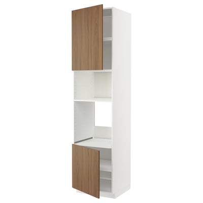 METOD Armoire four/micro-ondes 2portes/tb, blanc/Tistorp effet noyer foncé, 60x60x240 cm