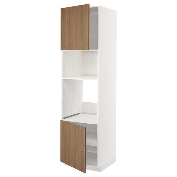 METOD Armoire four/micro-ondes 2portes/tb, blanc/Tistorp effet noyer foncé, 60x60x220 cm