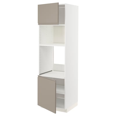 METOD Armoire four/micro-ondes 2portes/tb, blanc/Upplöv beige foncé mat, 60x60x200 cm