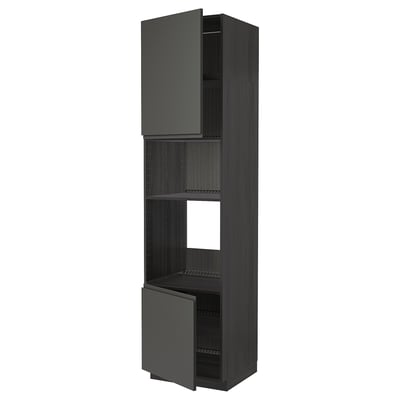 METOD Armoire four/micro-ondes 2portes/tb, noir/Voxtorp gris foncé, 60x60x240 cm