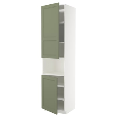 METOD Armoire micro-ondes+2ptes/tablette, blanc/Axstad gris vert, 60x60x240 cm