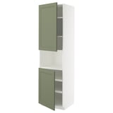 METOD Armoire micro-ondes+2ptes/tablette, blanc/Axstad gris vert, 60x60x220 cm