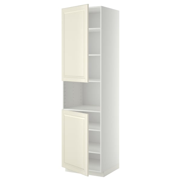 METOD Armoire micro-ondes+2ptes/tablette, blanc/Bodbyn blanc cassé, 60x60x220 cm