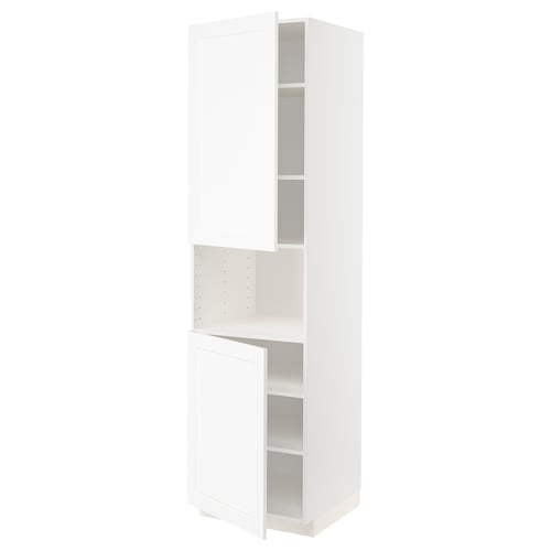 METOD Armoire micro-ondes+2ptes/tablette, blanc Enköping/blanc effet bois, 60x60x220 cm