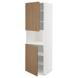 METOD Armoire micro-ondes+2ptes/tablette, blanc/Tistorp effet noyer foncé, 60x60x200 cm