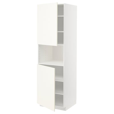METOD Armoire micro-ondes+2ptes/tablette, blanc/Vallstena blanc, 60x60x200 cm