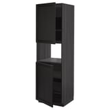 METOD Armoire micro-ondes+2ptes/tablette, noir/Lerhyttan teinté noir, 60x60x200 cm