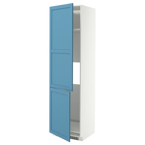 METOD Armoire réfr/cong 2ptes, blanc/Lerhyttan bleu, 60x60x220 cm