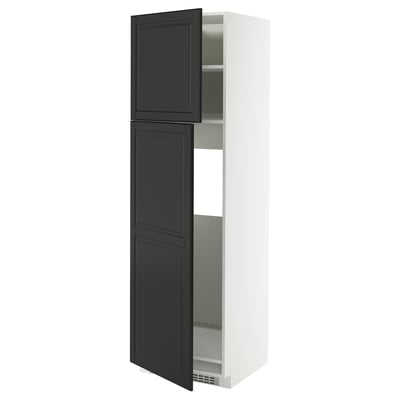 METOD Armoire réfrigérateur + 2 portes, blanc/Bodbyn noir, 60x60x200 cm