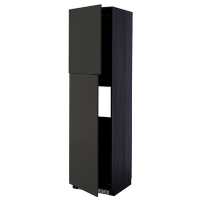 METOD Armoire réfrigérateur + 2 portes, noir/Nickebo anthracite mat, 60x60x220 cm
