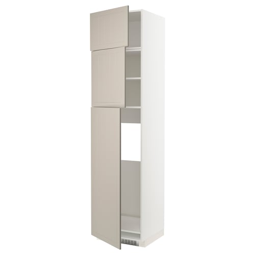 METOD Armoire réfrigérateur + 3 portes, blanc/Stensund beige, 60x60x240 cm