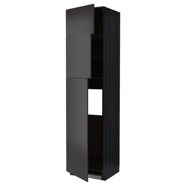 METOD Armoire réfrigérateur + 3 portes, noir/Nickebo anthracite mat, 60x60x240 cm