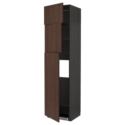 METOD Armoire réfrigérateur + 3 portes, noir/Sinarp brun, 60x60x240 cm