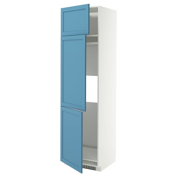 METOD Armoire réfrigérateur/congél+3ptes, blanc/Lerhyttan bleu, 60x60x220 cm