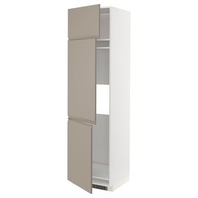 METOD Armoire réfrigérateur/congél+3ptes, blanc/Upplöv beige foncé mat, 60x60x220 cm