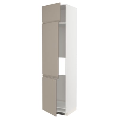 METOD Armoire réfrigérateur/congél+3ptes, blanc/Upplöv beige foncé mat, 60x60x240 cm