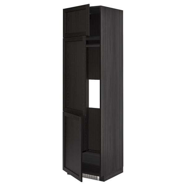 METOD Armoire réfrigérateur/congél+3ptes, noir/Lerhyttan teinté noir, 60x60x220 cm