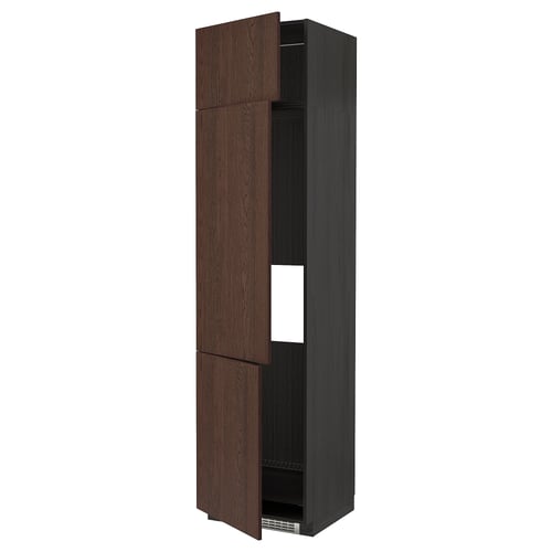 METOD Armoire réfrigérateur/congél+3ptes, noir/Sinarp brun, 60x60x240 cm