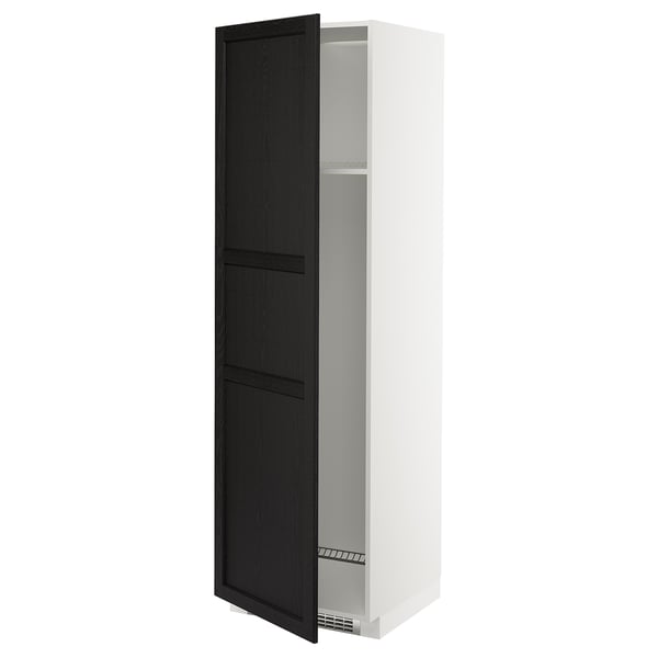 METOD Armoire réfrigérateur/congél+pte, blanc/Lerhyttan teinté noir, 60x60x200 cm