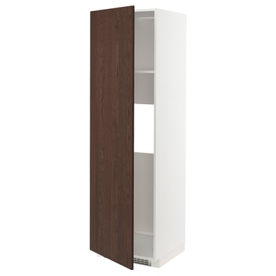 METOD Armoire réfrigérateur/congél+pte, blanc/Sinarp brun, 60x60x200 cm