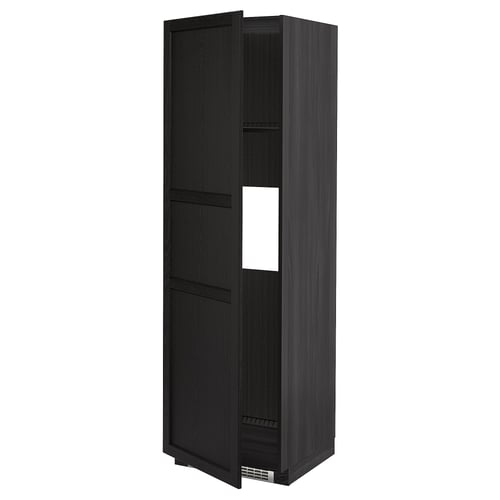 METOD Armoire réfrigérateur/congél+pte, noir/Lerhyttan teinté noir, 60x60x200 cm