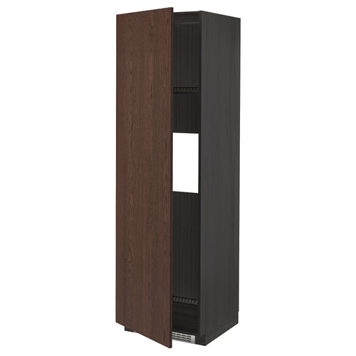 METOD Armoire réfrigérateur/congél+pte, noir/Sinarp brun, 60x60x200 cm