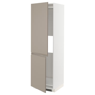 METOD Armoire réfrigérateur/congélateur, blanc/Upplöv beige foncé mat, 60x60x200 cm