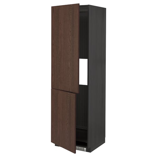 METOD Armoire réfrigérateur/congélateur, noir/Sinarp brun, 60x60x200 cm