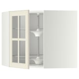 METOD Élément angl mur+rangt piv/pte vitr, blanc/Bodbyn blanc cassé, 68x60 cm