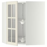 METOD Élément angl mur+rangt piv/pte vitr, blanc/Bodbyn blanc cassé, 68x80 cm
