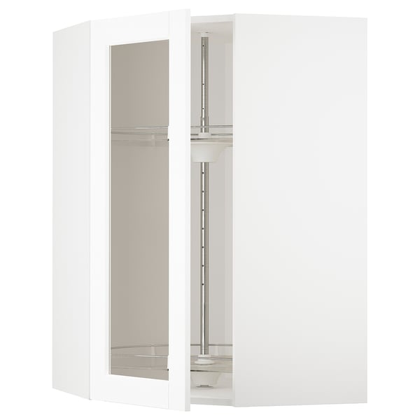 METOD Élément angl mur+rangt piv/pte vitr, blanc Enköping/blanc effet bois, 68x100 cm