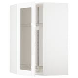 METOD Élément angl mur+rangt piv/pte vitr, blanc Enköping/blanc effet bois, 68x100 cm
